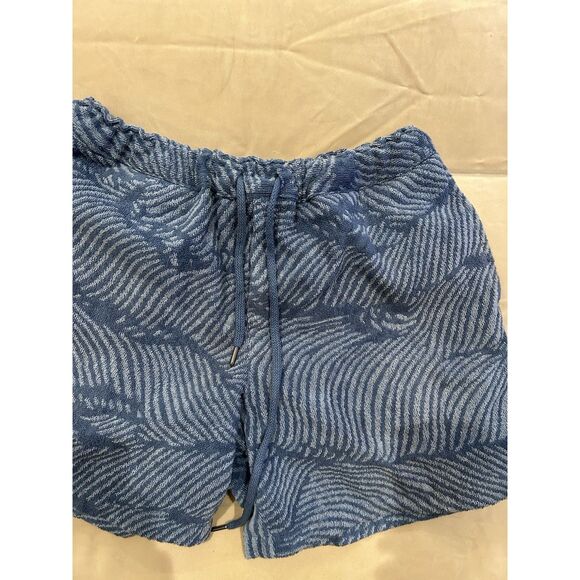 OAS Mens XL Blue Terry Cloth Shorts Floral Hawaiian - Picture 2 of 7